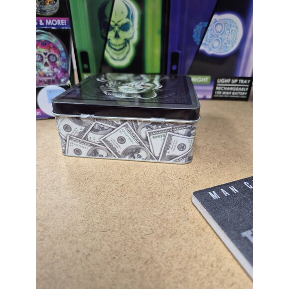 Tattooed Money-Themed Metal Storage Box W/ Removable Tray For Jewelry Keepsakes - Picture 6 of 8